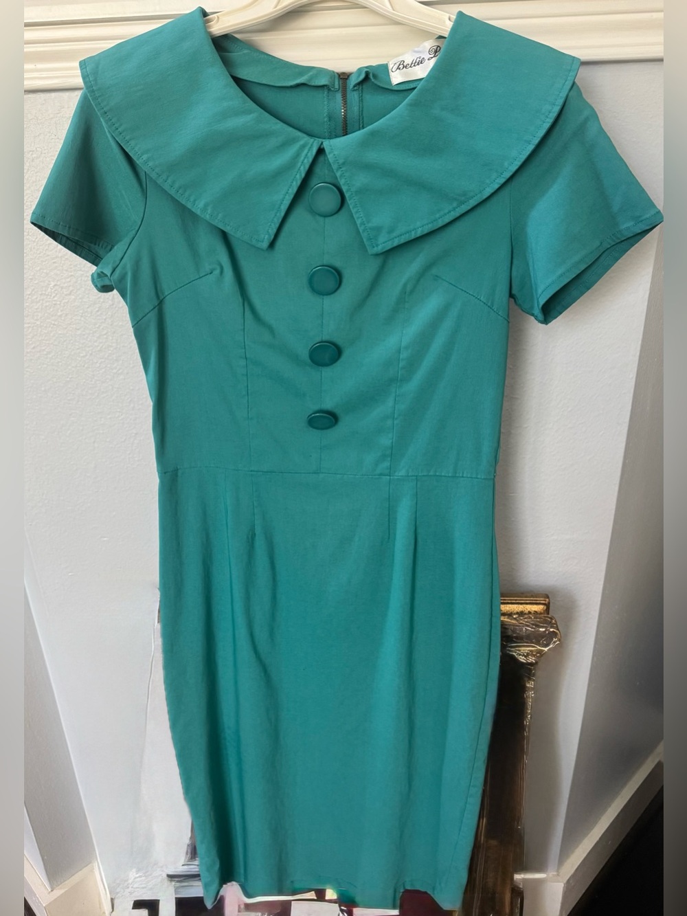 Bettie Page Teal Button-Front Fit & Flare Dress